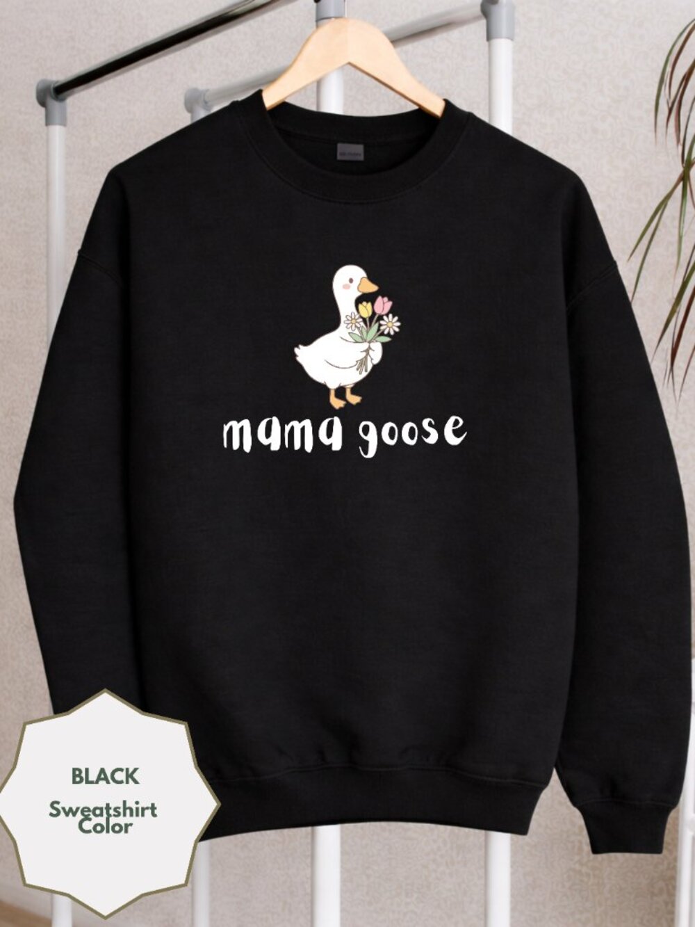 Mama Goose Sweatshirt Black Cute Mom Crewneck Cozy Pullover Gift for Mom Trendy